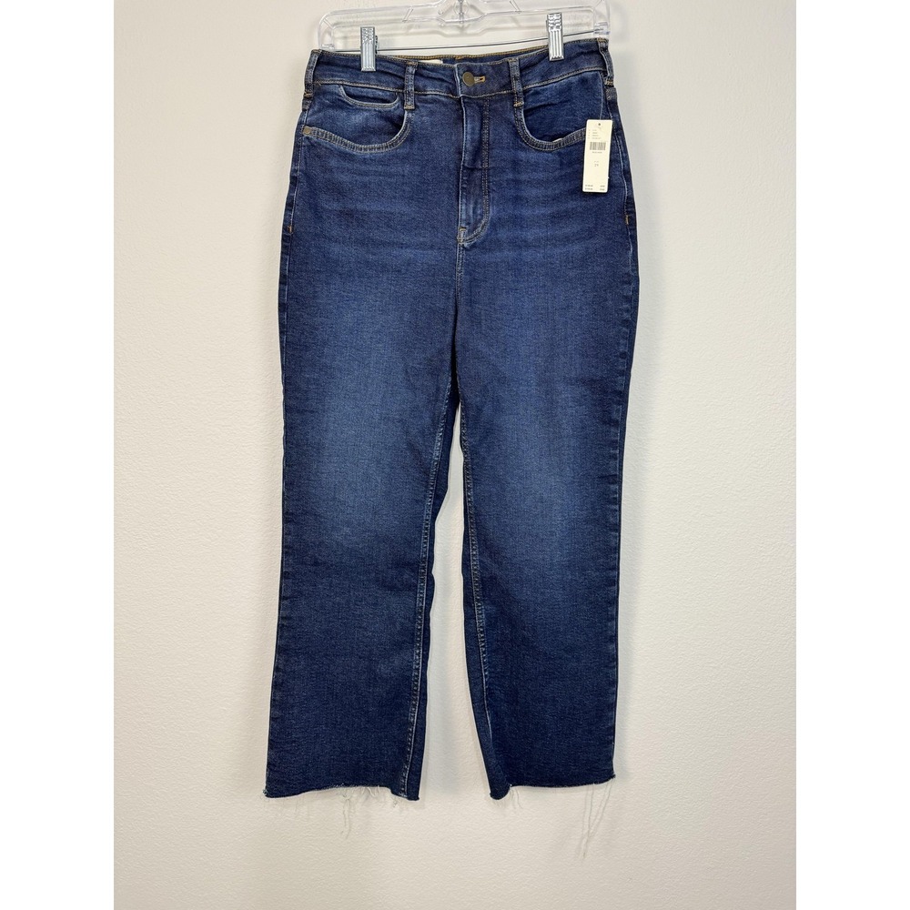 Pilcro Jeans Womens 29‎ Blue Med Wash High Rise Straight Leg Crop Raw Hem Zip